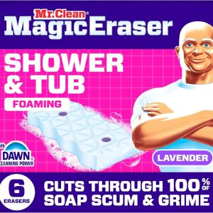 Mr. Clean Magic Eraser Sponge. Bathroom. Shower. Tub Cleaner. Soap Scum Remover. Bathroom Cleaning Supplies. Dawn Cleaning Power with Lavender Scent. Shower & Tub. 6ct