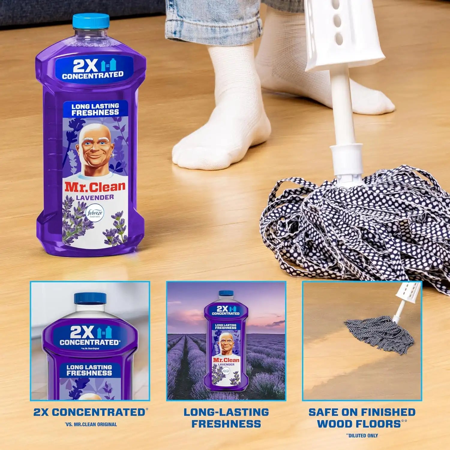 Mr. Clean All Purpose Cleaner. Floor Cleaner for Mopping Home. Bathroom. & Kitchen. Cleaning Liquid for Mop & Bucket. Cleaning Supplies. Multi-Surface Dilutable. Lavender. 41oz - Image 2