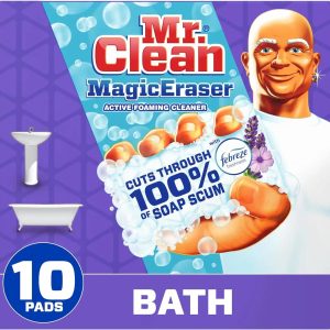 Mr. Clean Magic Eraser. Bathroom. Shower. and Shoe Cleaner with Febreze Lavender Scent. Cleaning Pads with Durafoam. 10 Count