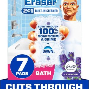Mr. Clean Magic Eraser Sponge. Bathroom Cleaner. Shower Cleaner. Tub Cleaner. Soap Scum Remover. Bathroom Cleaning Supplies. Dawn Cleaning Power with Febreze Lavender Scent. 2 in 1 Bath. 7ct