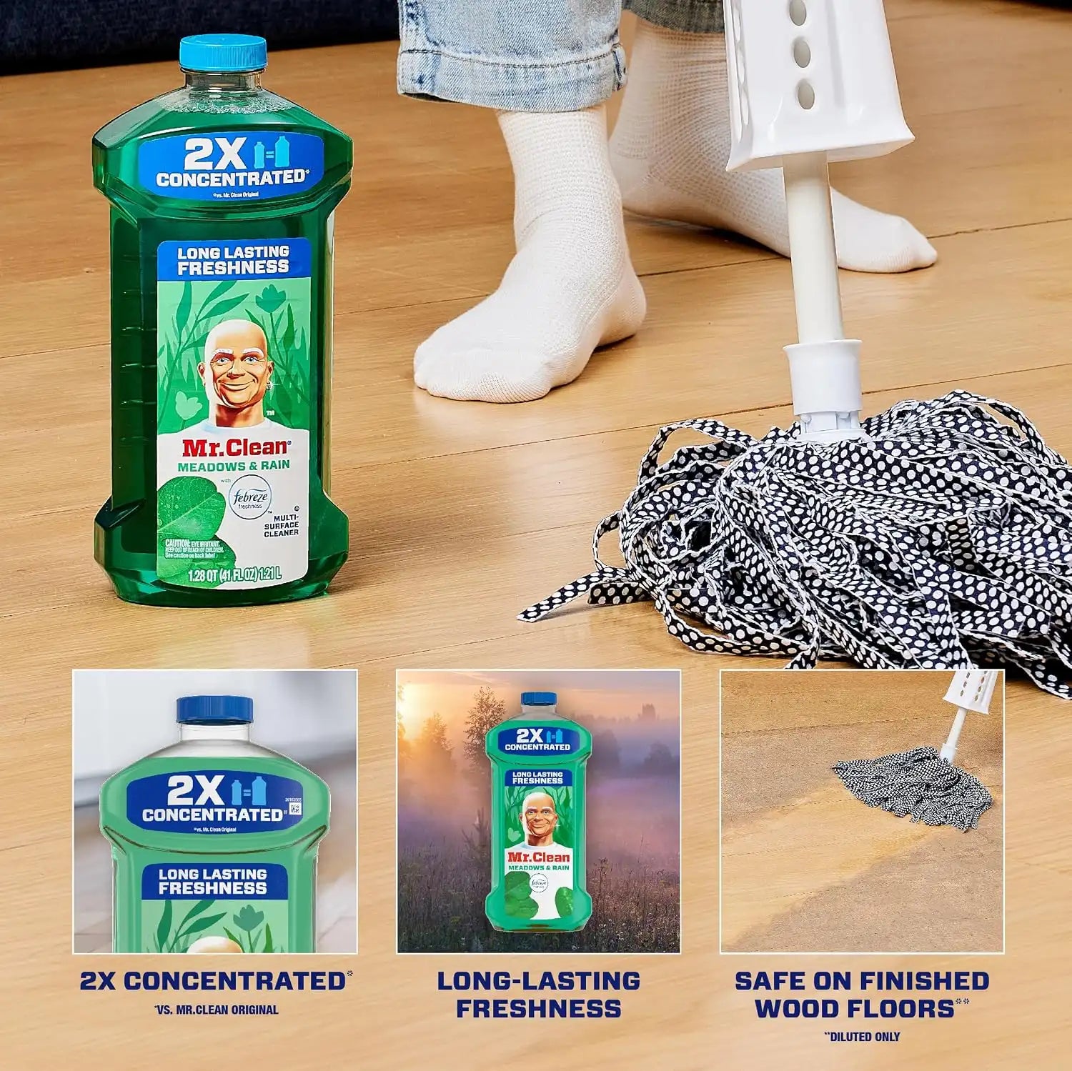 Mr. Clean All Purpose Cleaner. Floor Cleaner for Mopping Home. Bathroom. & Kitchen. Cleaning Liquid for Mop & Bucket. Cleaning Supplies. Multi-Surface Dilutable. Meadows & Rain. 41oz - Image 2